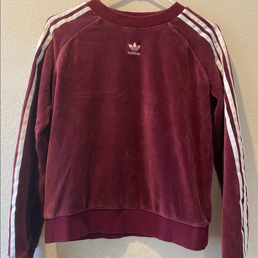 Adidas maroon velour crop sweater size S